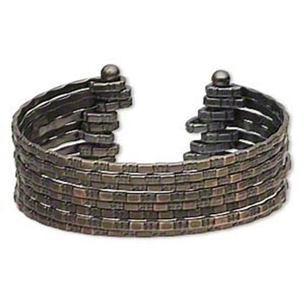 Antique Bronze Carved Geometric Design Multi Band 38mm Wide Cuff Bracelet